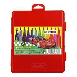 Crayons "Cars", 12 colours, flushable, red plastic case, Europodweight