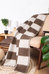 Mottled and smooth dyed semi woollen blankets for adults, article C103-ILSH