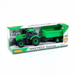 Tractor "Progress" with inertial trailer (green) (in a box), Item No. 91284