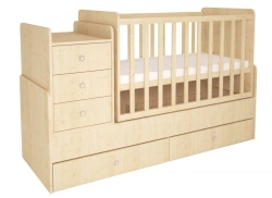 Polini kids Simple 1100 cot with chest of drawers, natural, elm-white, article 0001227.41