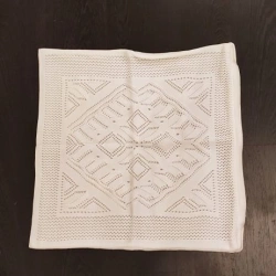 Decorative decorative pillowcase knitted by machine from blended, synthetic yarn.
