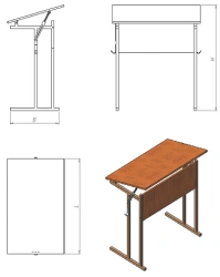 Single-seat adjustable pupil's desk with table top tilt angle (PU.R.RU.01 series)