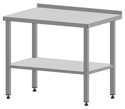 Table 1500x700x850 mm, with edge and lower shelf, stainless steel, reinforced