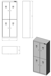 Metal wardrobe with four compartments (Series MS.O.2.4)