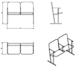 Section of armchairs for assembly hall, two-seater (series KA.2)