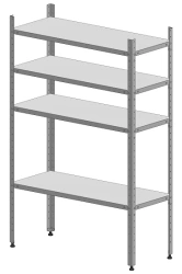 Industrial shelving unit 1000x500x1800 mm, 4 solid shelves, stainless steel.