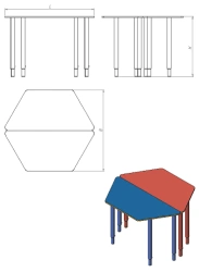 Children's table trapezium, height adjustable (series DST.TR.R)