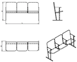 Three-seat auditorium seating section (KA.3 series)