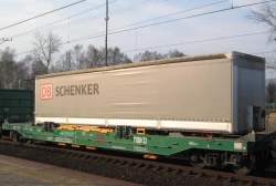 Flat wagon for carriage of semi-trailers and large-tonnage containers model 13-6987 (project VATST.064.00.00.00.000)