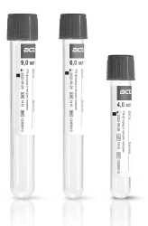 Vacuum tubes "Acti-Fine" for venous blood sampling with sodium fluoride, sodium heparin, size 13x75 mm, volume: 1,0 ml.