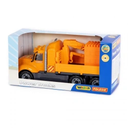 "Mike", crane car with manipulator + "Super-Mix" construction set - 30 elements on a pallet (in a box), item 55590.