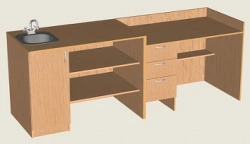 Demonstration table with sink and mixer for chemistry classroom Art: AtSD1