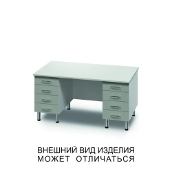 Double-desk with eight drawers and a screen
