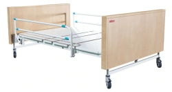 MEGI Lita 1 Functional medical bed with electric height adjustment, chipboard backrests and metal side panels.