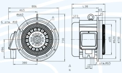 Electric motor AIN 45/90-A12/6 with power of 45 kW AC asynchronous with squirrel cage rotor, attached to comp.