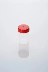 Disposable medical polymer sterile 60 ml container with screw cap.