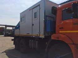 Special purpose vehicle with hydraulic loading crane of MKMA type on the basis of KAMAZ 65115 and its modifications 62K14G-LA