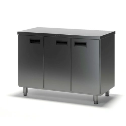 Table with three hinged doors SD-1, stainless steel, open with a side