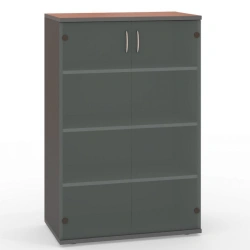 S72 2-door glass cupboard from the office furniture set "Strategy", available in 2 textures: N.Milano and Grey.