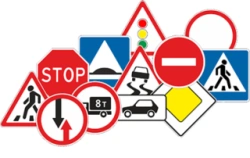 Road signs of 1 to 5 standard sizes, individually designed with retroreflective surface on metal basis