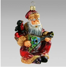 Handmade glass Christmas tree toy "Father Frost with balalaika"