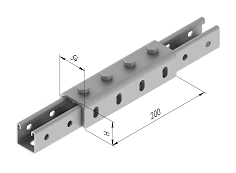 External connector for SMUP profile SMA 638, SMA 639, with overall dimensions from 25x54x200 mm to 45x54200 mm, metal thickness