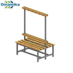 Double-sided locker room bench with coat rack (wood/plywood)