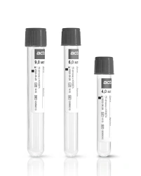 Vacuum tubes "Acti-Fine" for venous blood sampling with sodium fluoride, K3EDTA, size 13x75 mm, volume: 1,0 ml.