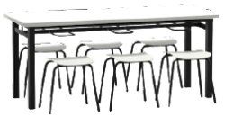 School dining table with 6 stools, No. 4 MGS3.044