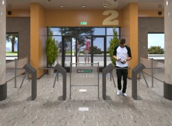 Normally open single-post electromechanical tripod turnstile with built-in RFID readers and autonomous memory for R