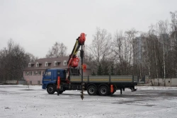 Special-purpose vehicle with hydraulic loading crane of KMA type on the basis of KAMAZ 65117 and its modifications 64K33N-U8