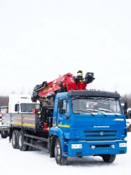 Special purpose vehicle with hydraulic loading crane of MKMA type on the basis of KAMAZ 65117 and its modifications 64K06N-U3