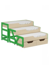 Children's three-drawer pull-out bed 1400 / green