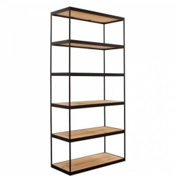 Metal shelving unit with wooden shelves "Bashkir Furniture Factory" trademark