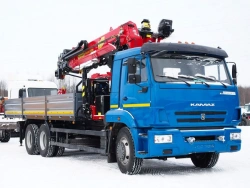 Special purpose vehicle with MKMA type hydraulic loading crane on the basis of KAMAZ 65117 and its modifications 64K06N-U5