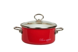 Cylindrical shallow saucepan with stainless steel handles; 1.5, 2, 3, 4, 5 litres