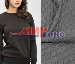 Mixed knitted fabric (XL-70%, PE-30%) smooth-dyed, jacquard patterned, two-layer with horizontal weft.
