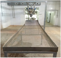 Table with perforation for sorting carcasses