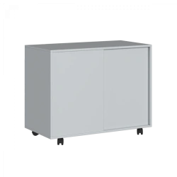 Dresser on wheeled supports, sliding doors.