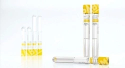 Vacuum tube for venous blood sampling "ZDRAVMEDTECH" filled with clotting activator with separating gel: thrombi.