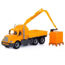 "Mike", crane car with manipulator + "Super-Mix" construction set - 30 pieces on a pallet (in a net), article 55606