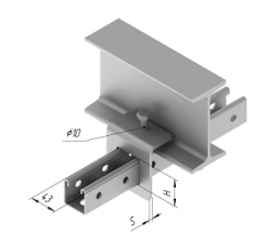 Beam clamp with SMA thread, with overall dimensions from 43 mm to 125 mm, metal thickness 5,0 mm, thermodiffusion galvanisation