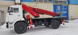 Self-propelled boom lift PSS-131.22E 58V-TV on KAMAZ 43502 chassis; 58G-TV on KAMAZ 43253 chassis; 58D-TV on GAZ C42R43 chassis.