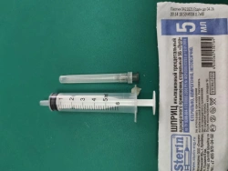 Injection syringe three-detail single use sterile 5B "Luer" with needle.