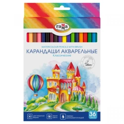 Watercolour pencils Gamma "Classic", 36 colours, hexagonal, sharpened, with brush, cardboard. pack., Europod