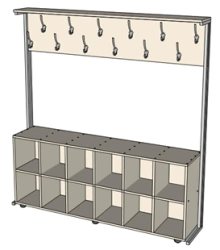 Cloakroom system one-sided with cells for shoes