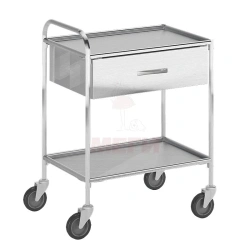 ??548-???(???-5548) Mobile manipulation table made of stainless steel, on wheels, with two stainless steel shelves and a sliding