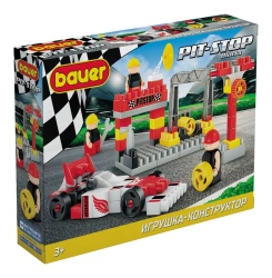Toy children's educational constructor Bauer series "Pit Stop" set "Racing car and tyre repair" in a box (colour white