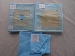 Surgical linen set made of nonwoven fabric with integrated latex plate and moisture-protective coating for operations on the hip