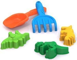 Sand Set #87 (Dinosaur moulds (3 pcs), rake, scoop)